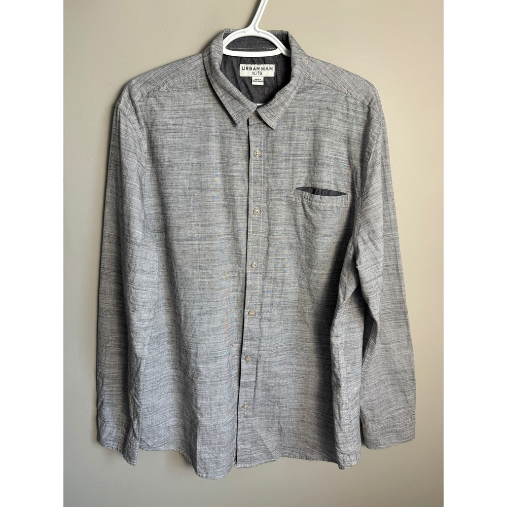 Urban Man Mens Gray Slub Button Up Shirt XL Casual Classic Minimalist Coastal